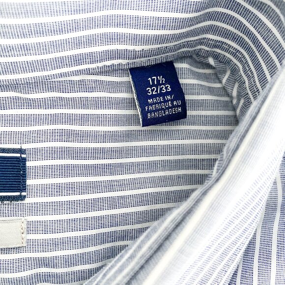 Izod - Men's White & Blue Pinstripe Button Dress Shirt - Picture 3 of 6
